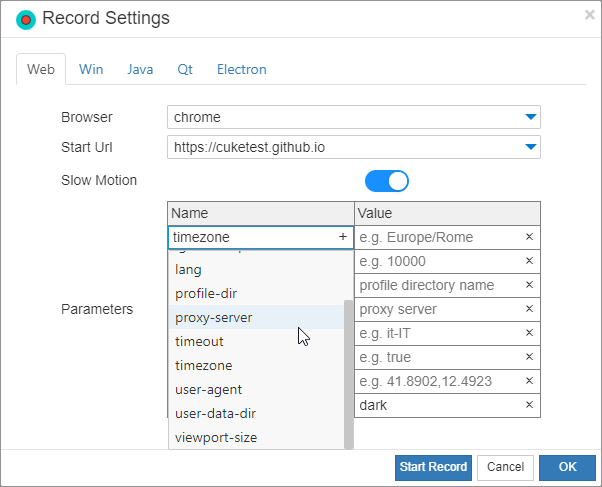Web Settings Options