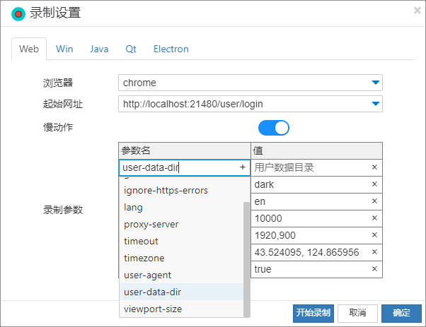 Web录制选项