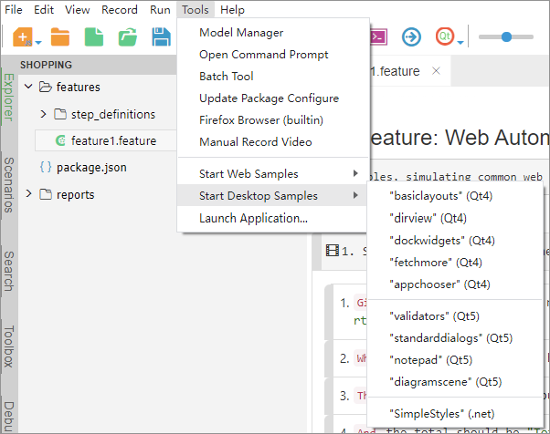 Launch a sample via menubar